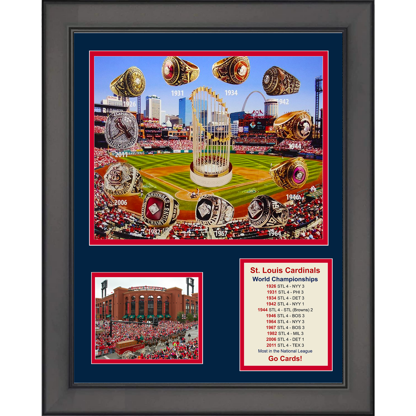 Framed St. Louis Cardinals 11x World Series Champions 11"x14"Baseball Three Photo Collage