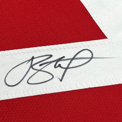Framed Autographed/Signed Joe Staley 35x39 San Francisco Red Football Jersey Beckett BAS COA