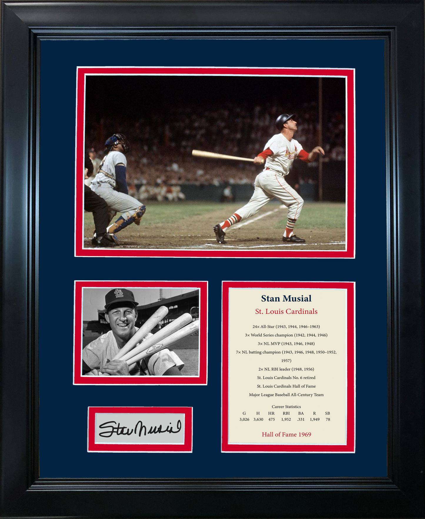 Framed Stan Musial Hall of Fame Facsimile Laser Engraved Signature Auto Baseball 11"x14"Photo Sig Collage