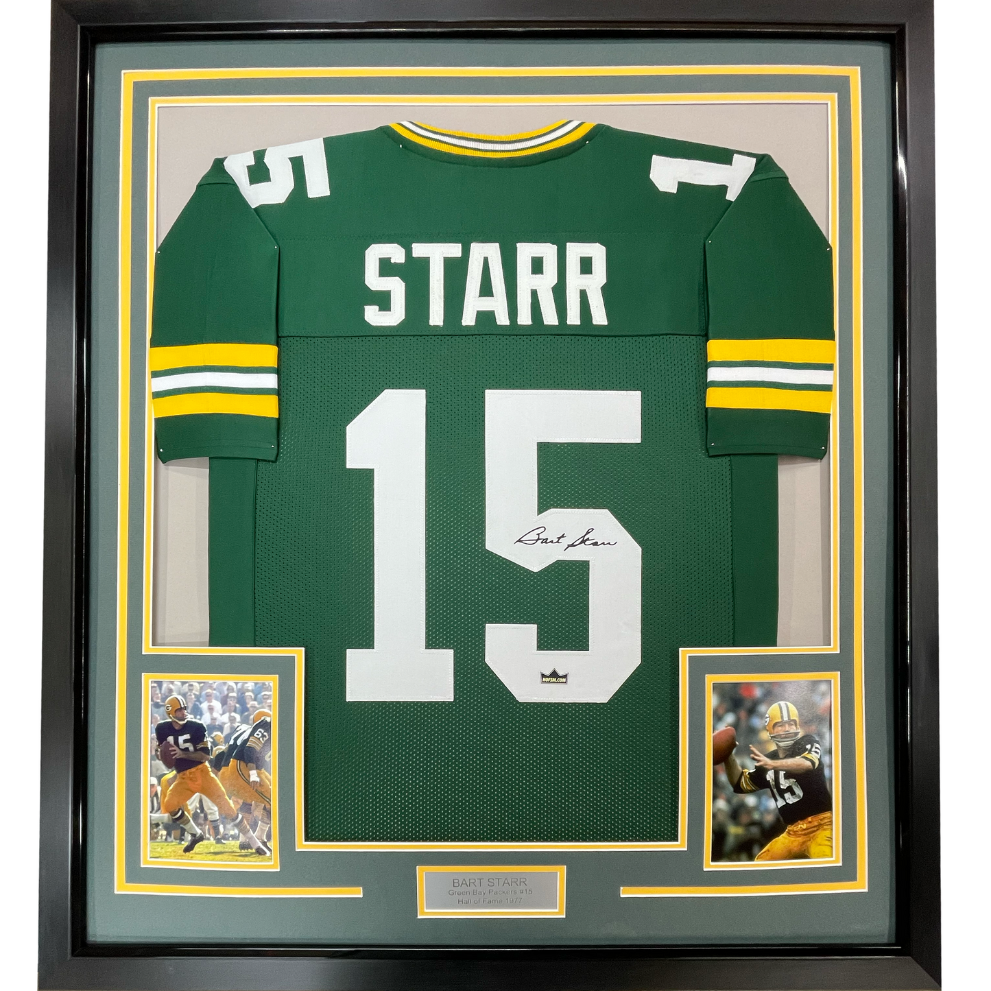 Framed Facsimile Autographed Bart Starr 35x39 Green Bay Green Reprint Laser Auto Football Jersey
