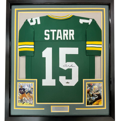 Framed Facsimile Autographed Bart Starr 35x39 Green Bay Green Reprint Laser Auto Football Jersey