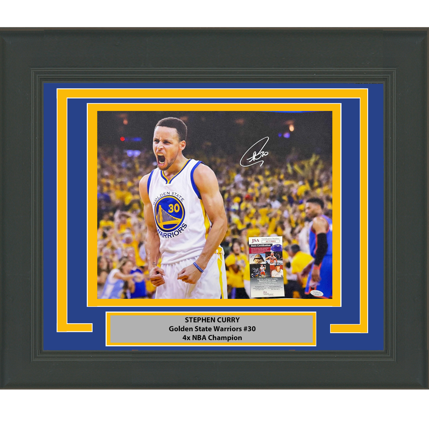 Framed Autographed/Signed Stephen Steph Curry Golden State Warriors 16x20 Basketball Photo JSA COA