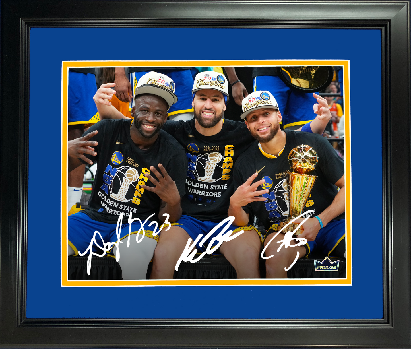 Framed Stephen Curry, Klay Thompson & Draymond Green Big 3 Facsimile Laser Engraved Signature Auto 11"x14"Basketball Photo HOFSM Holo