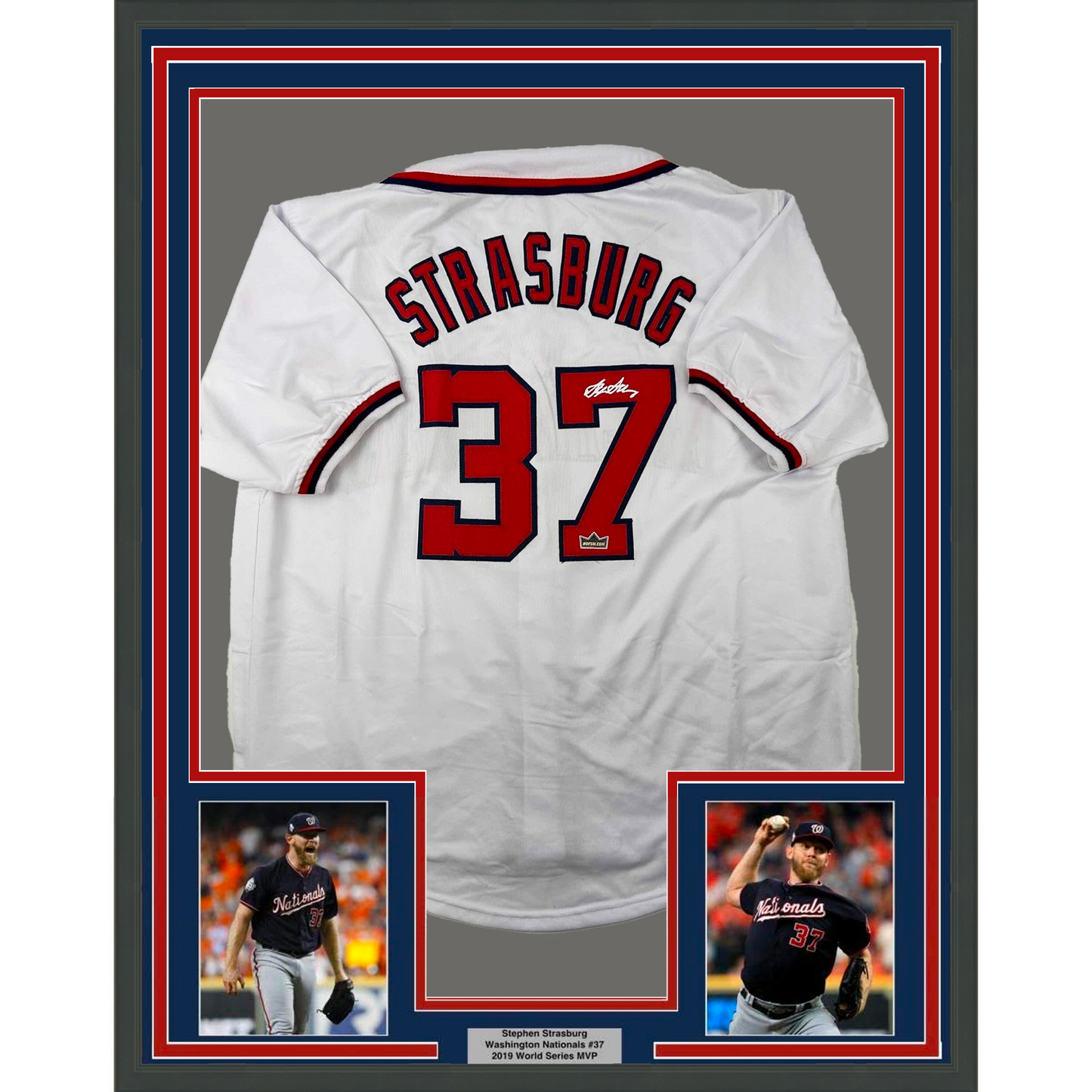Framed Facsimile Autographed Stephen Strasburg 35x39 Washington White Reprint Laser Auto Baseball Jersey