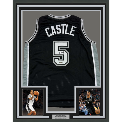 Framed Facsimile Autographed Stephon Castle 35x39 San Antonio Black Reprint Laser Auto Basketball Jersey