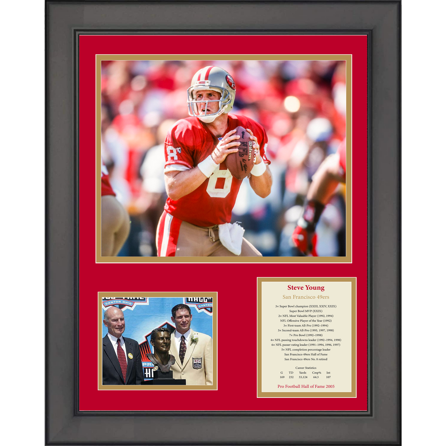Framed Steve Young Hall of Fame San Francisco 49ers Football 11"x14"Three Photo Collage