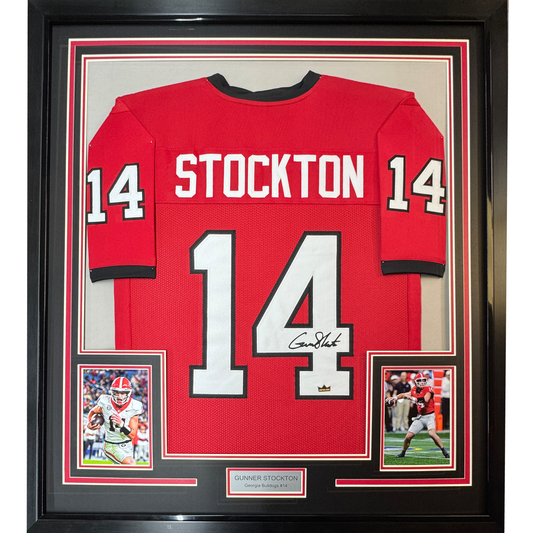 Framed Facsimile Autographed Gunner Stockton 35x39 Georgia Red Reprint Laser Auto College Football Jersey