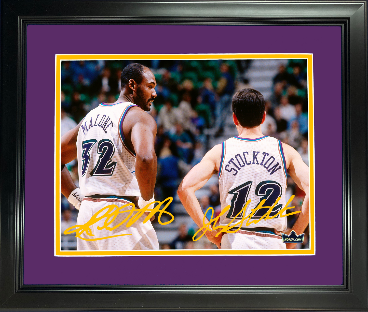 Framed John Stockton & Karl Malone Dual Facsimile Laser Engraved Signature Auto 11"x14" Basketball Photo HOFSM Holo