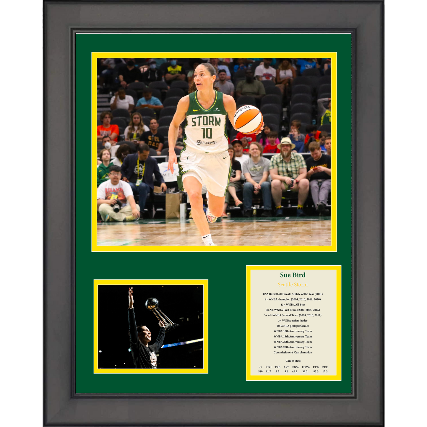 Framed Sue Bird Seattle Storm Basketball 11"x14" Three Photo Collage