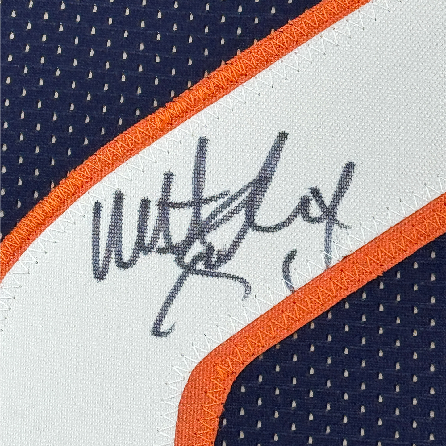 Framed Autographed/Signed Matt Suhey Chicago 35x39 Blue Football Jersey JSA COA