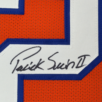 Framed Autographed/Signed Patrick Surtain II 35x39 Denver Retro Orange Football Jersey JSA COA