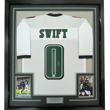 Framed Autographed/Signed D'Andre Swift 35x39 Philadelphia White Football Jersey JSA COA