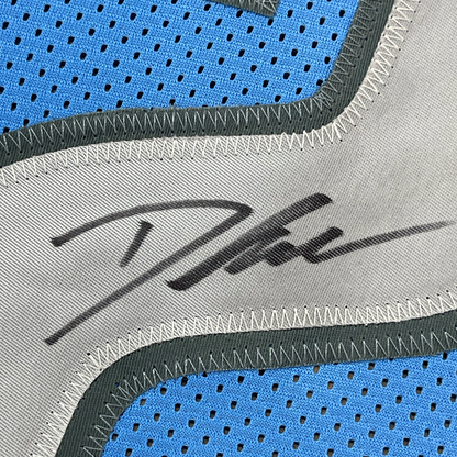 Framed Autographed/Signed D'Andre Swift 35x39 Detroit Blue Football Jersey JSA COA