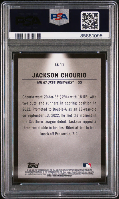 Graded 2023 Topps Bowman Jackson Chourio #BS11 Spotlights Rookie RC Baseball Card PSA 10 Gem Mint