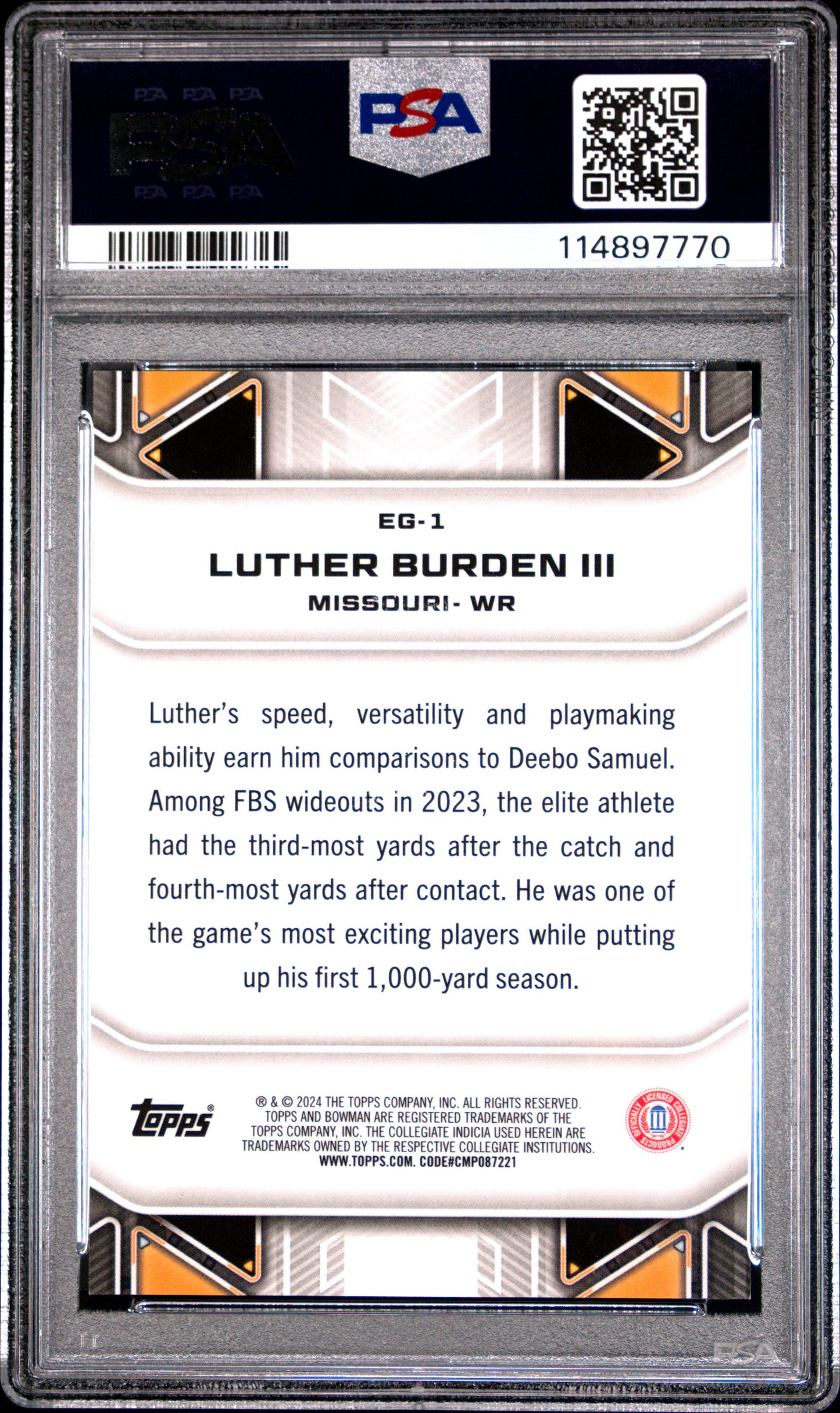 Graded 2024 Topps Bowman Best University Luther Burden III #EG1 Elements of the Game Geometric Refractor Rookie RC Football Card PSA 10 Gem Mint