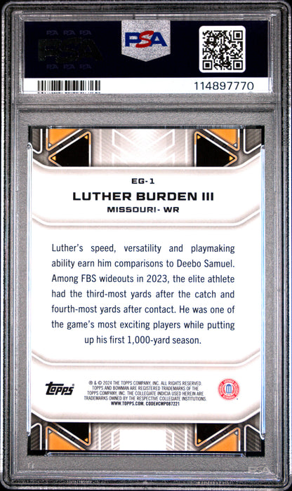 Graded 2024 Topps Bowman Best University Luther Burden III #EG1 Elements of the Game Geometric Refractor Rookie RC Football Card PSA 10 Gem Mint