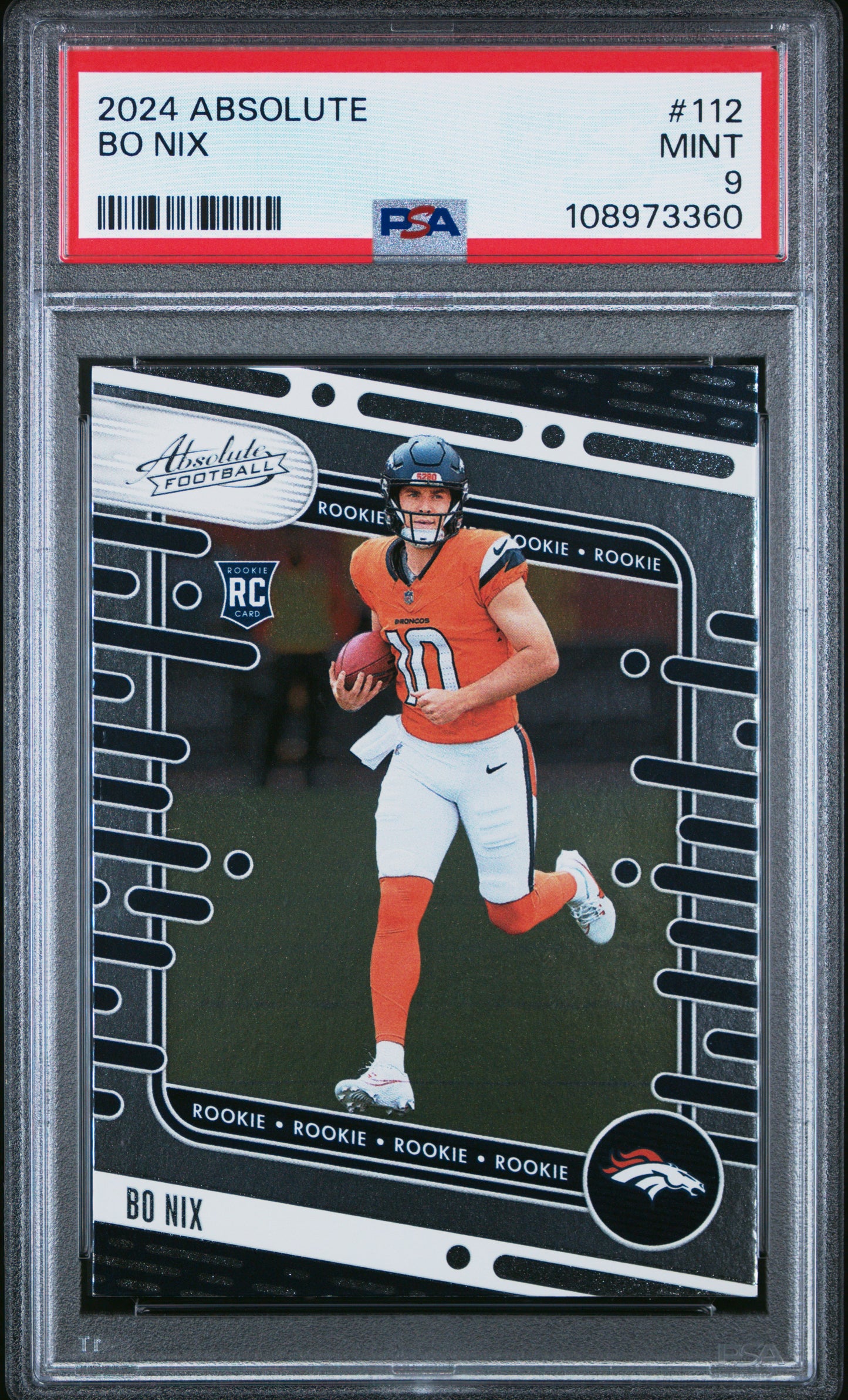 Graded 2024 Panini Absolute Bo Nix #112 Rookie RC Football Card PSA 9 Mint