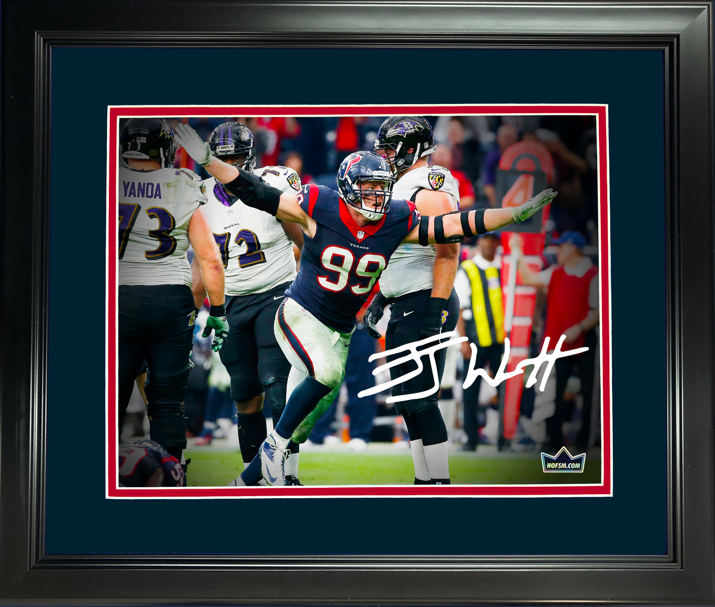 Framed J.J. Watt Facsimile Laser Engraved Signature Auto Houston Texans 11"x14" Football Photo HOFSM Holo