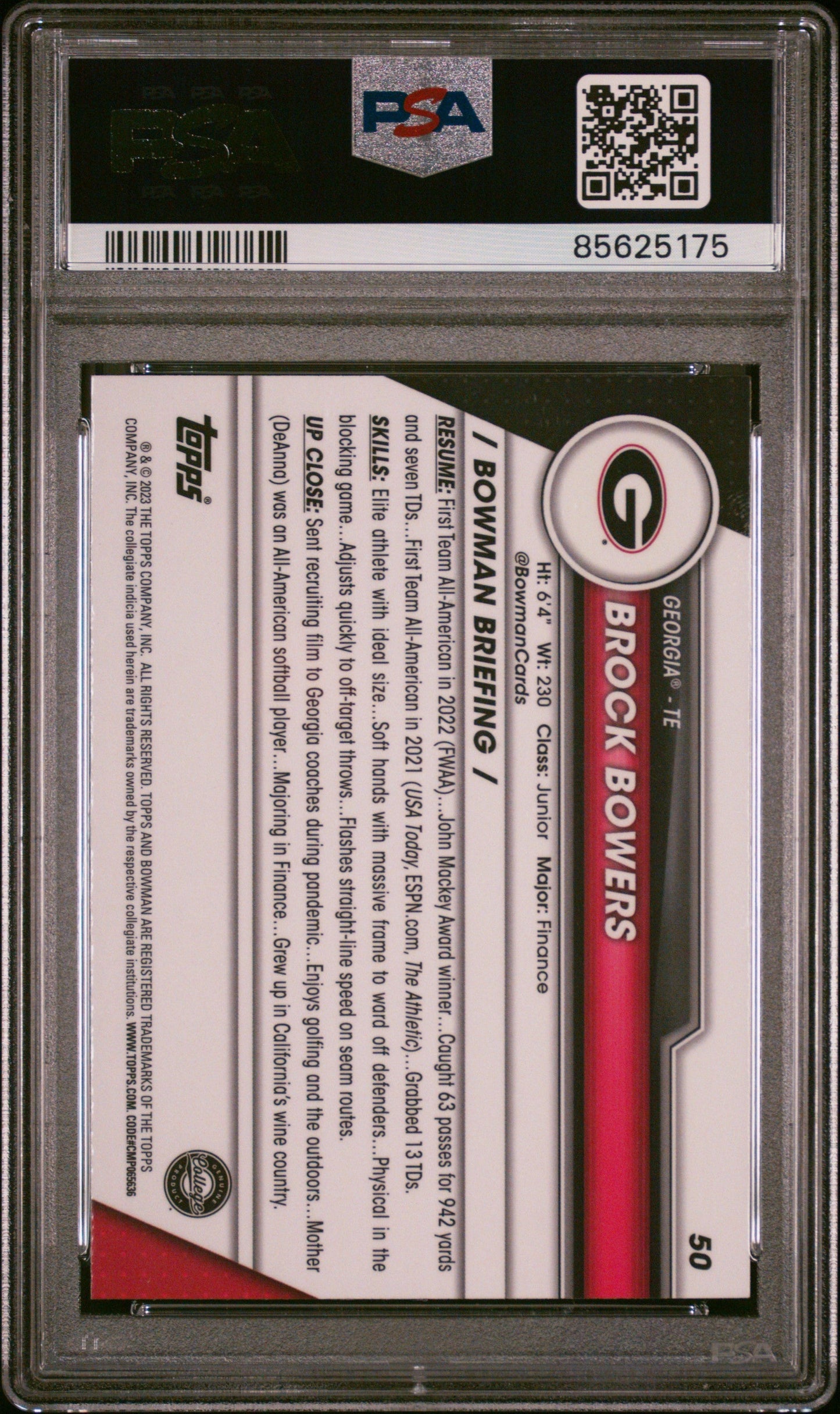 Graded 2023 Topps Bowman U Chrome Brock Bowers #50 Rookie RC Football Card PSA 9 Mint