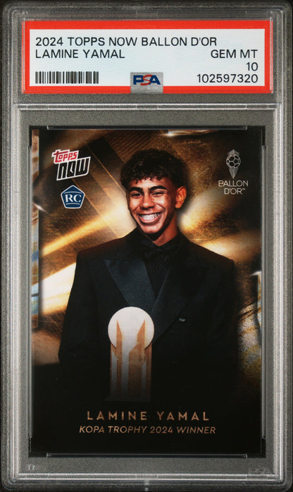 Graded 2024 Topps Now Ballon D'Or Trophy Winner Lamine Yamal Rookie RC Soccer Card PSA 10 Gem Mint