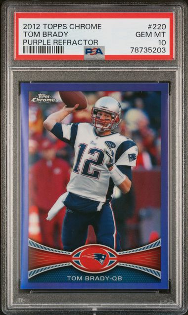 Graded 2012 Topps Chrome Tom Brady #220 Purple Refractor /499 Football Card PSA 10 Gem Mint