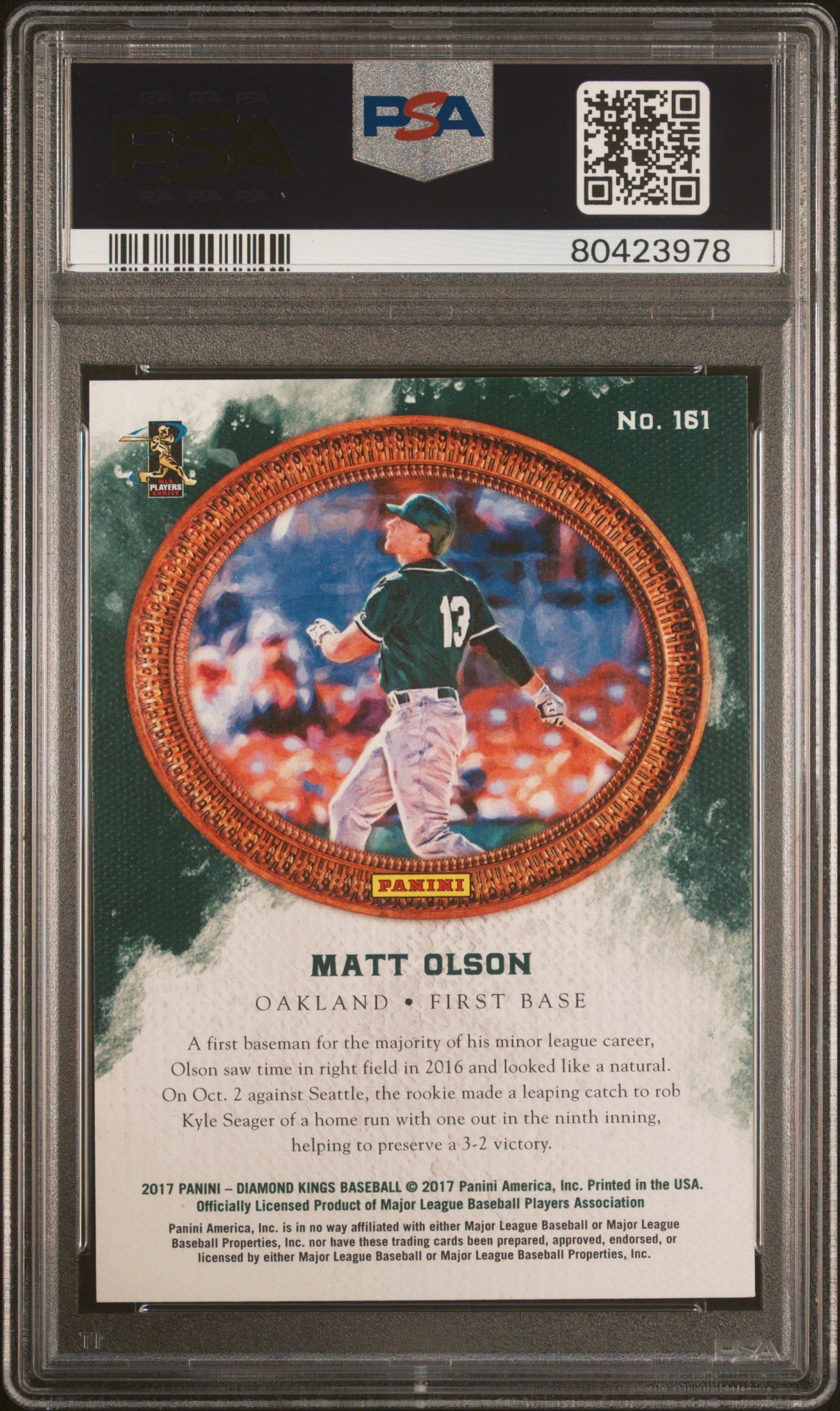 Graded 2017 Panini Diamond Kings Matt Olson #161 Rookie RC Baseball Card PSA 10 Gem Mint