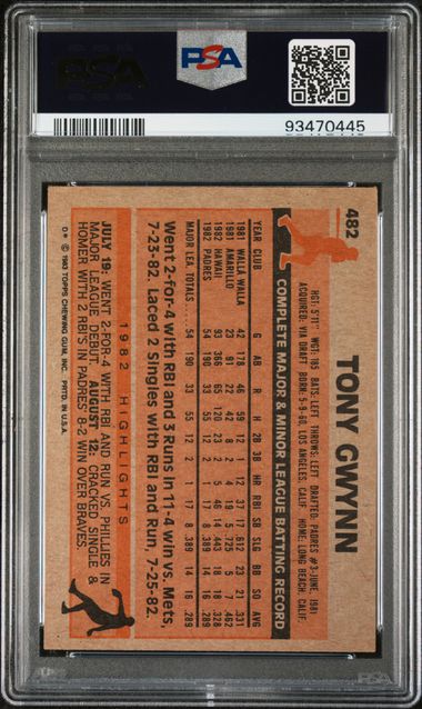 Graded 1983 Topps Tony Gwynn #482 Rookie RC Baseball Card PSA 5 EX