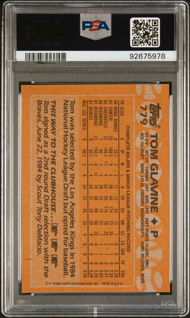 Graded 1988 Topps Tom Glavine #779 Rookie RC Baseball Card PSA 10 Gem Mint
