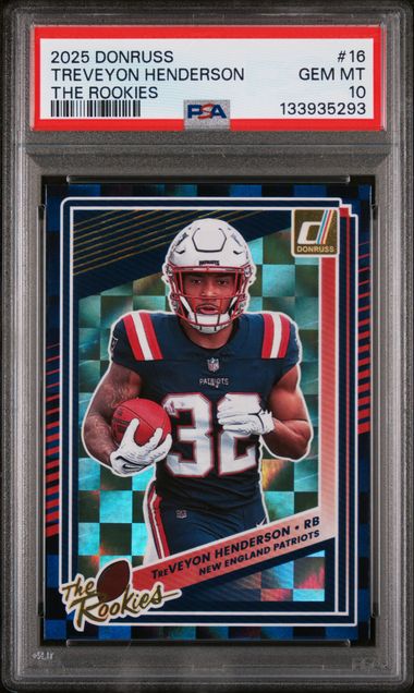 Graded 2025 Donruss The Rookies TreVeyon Henderson #16 Rookie RC Football Card PSA 10 Gem Mint