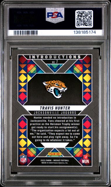 Graded 2025 Panini Mosaic Travis Hunter #7 Introductions Rookie RC Football Card PSA 10 Gem Mint