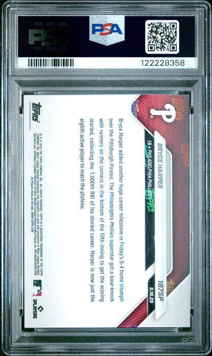 Graded 2025 Topps Now Bryce Harper #187SP Baseball Card PSA 8 Near Mint