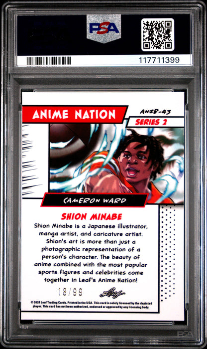 Graded 2024 Leaf Cam Ward #AN2B43 Anime Nation Series 2 /99 Football Card PSA 10 Gem Mint