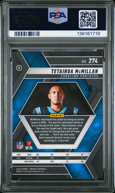 Graded 2025 Panini Mosaic Tetairoa McMillan #274 Variation Rookie RC Football Card PSA 10 Gem Mint