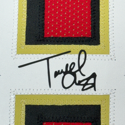 Framed Facsimile Autographed Terrell Owens 35x39 San Francisco Red Reprint Laser Auto Football Jersey