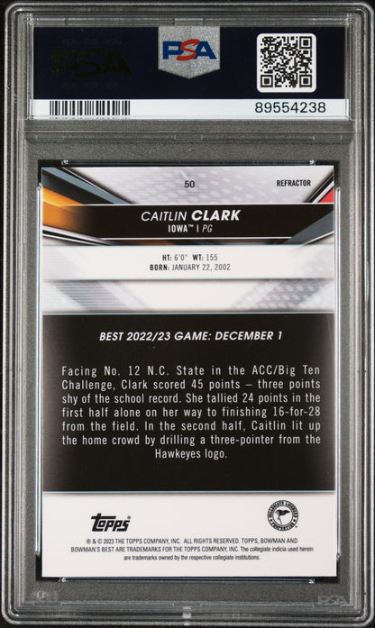 Graded 2022 Topps Bowman University Best Caitlin Clark #50 Refractor Rookie RC Basketball Card PSA 8 Near Mint