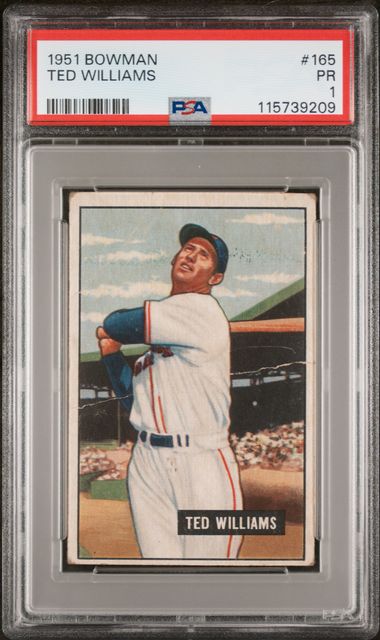 Graded 1951 Bowman Ted Williams #165 Baseball Card PSA 1