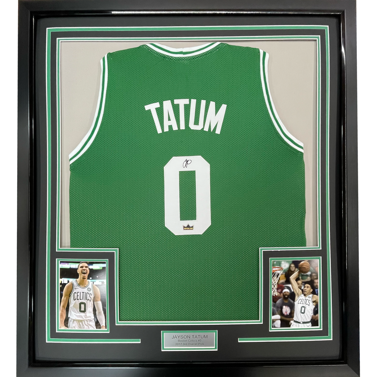 Framed Facsimile Autographed Jayson Tatum 35x39 Boston Green Reprint Laser Auto Basketball Jersey