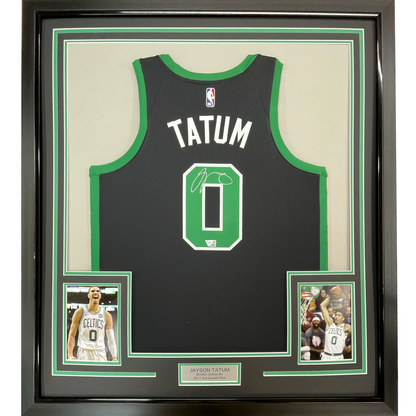 Framed Autographed/Signed Jayson Tatum 35x39 Boston Celtics Black Authentic Swingman Basketball Jersey Fanatics COA