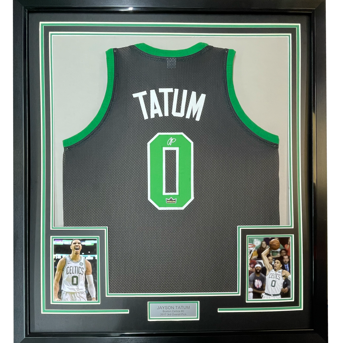 Framed Facsimile Autographed Jayson Tatum 35x39 Boston Black Reprint Laser Auto Basketball Jersey