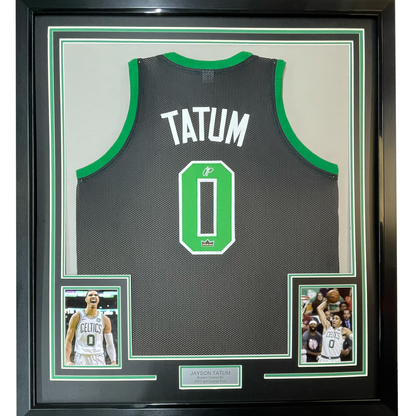 Framed Facsimile Autographed Jayson Tatum 35x39 Boston Black Reprint Laser Auto Basketball Jersey