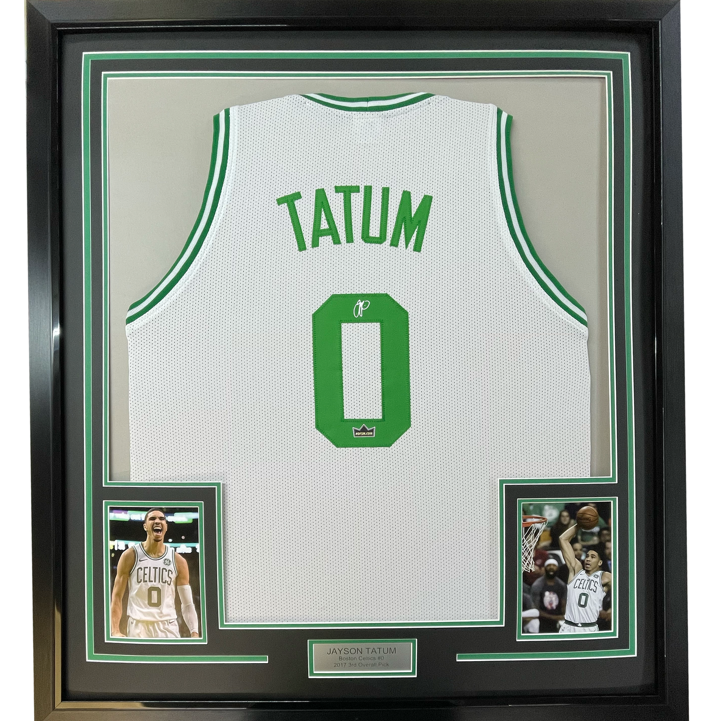Framed Facsimile Autographed Jayson Tatum 35x39 Boston White Reprint Laser Auto Basketball Jersey