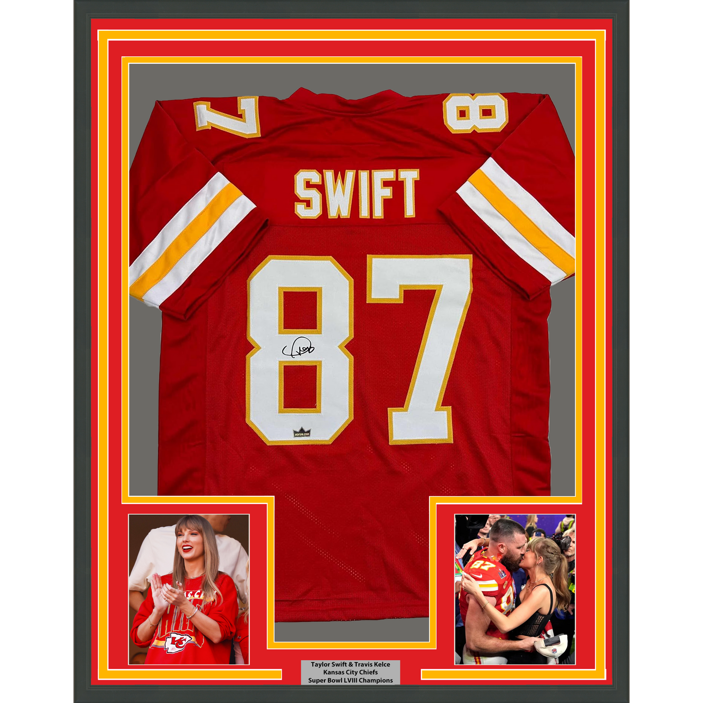 Framed Facsimile Autographed Swift #87 35x39 Kansas City Red Reprint Laser Auto Football Jersey