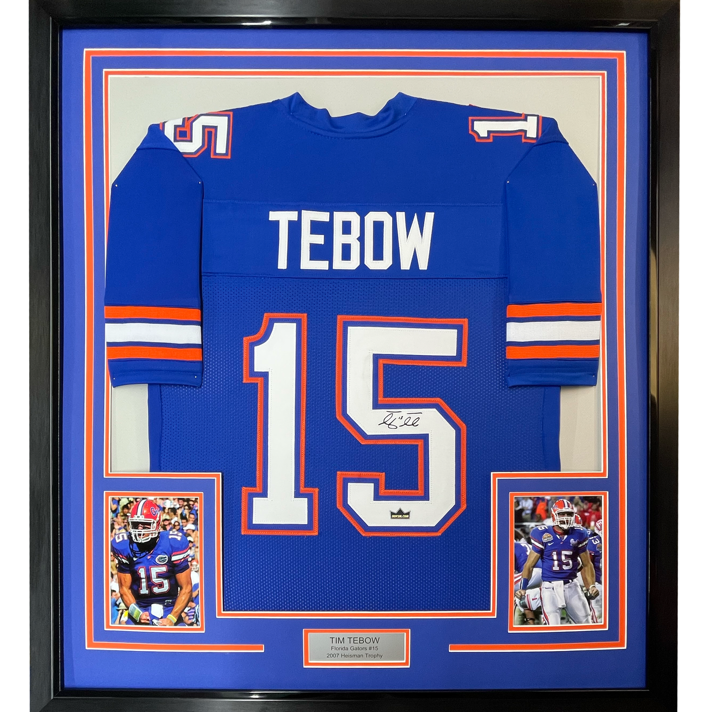 Framed Facsimile Autographed Tim Tebow 35x39 Florida Blue Reprint Laser Auto College Football Jersey Size Men's XL