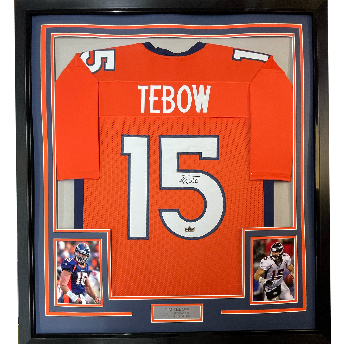 Framed Facsimile Autographed Tim Tebow 35x39 Denver Orange Reprint Laser Auto Football Jersey Size Men's XL