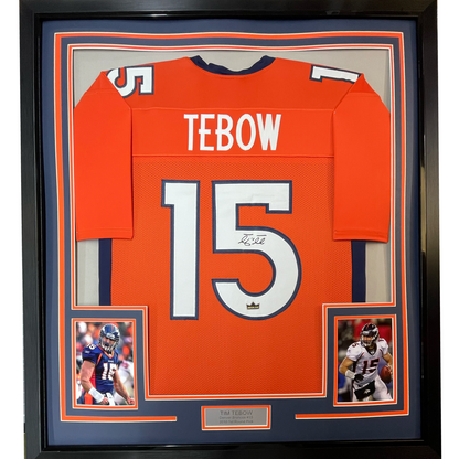 Framed Facsimile Autographed Tim Tebow 35x39 Denver Orange Reprint Laser Auto Football Jersey Size Men's XL