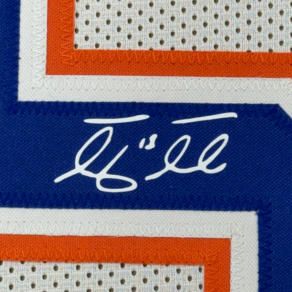 Framed Facsimile Autographed Tim Tebow 35x39 Florida White Reprint Laser Auto College Football Jersey Size Men's XL