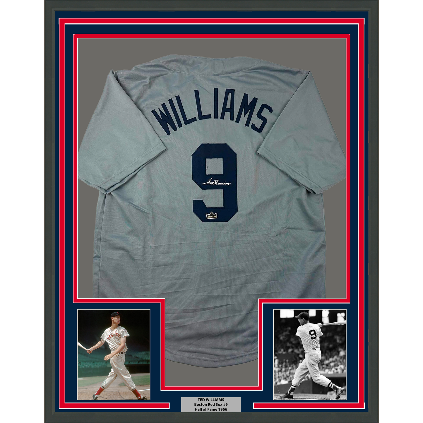 Framed Facsimile Autographed Ted Williams 35x39 Boston Grey Reprint Laser Auto Baseball Jersey