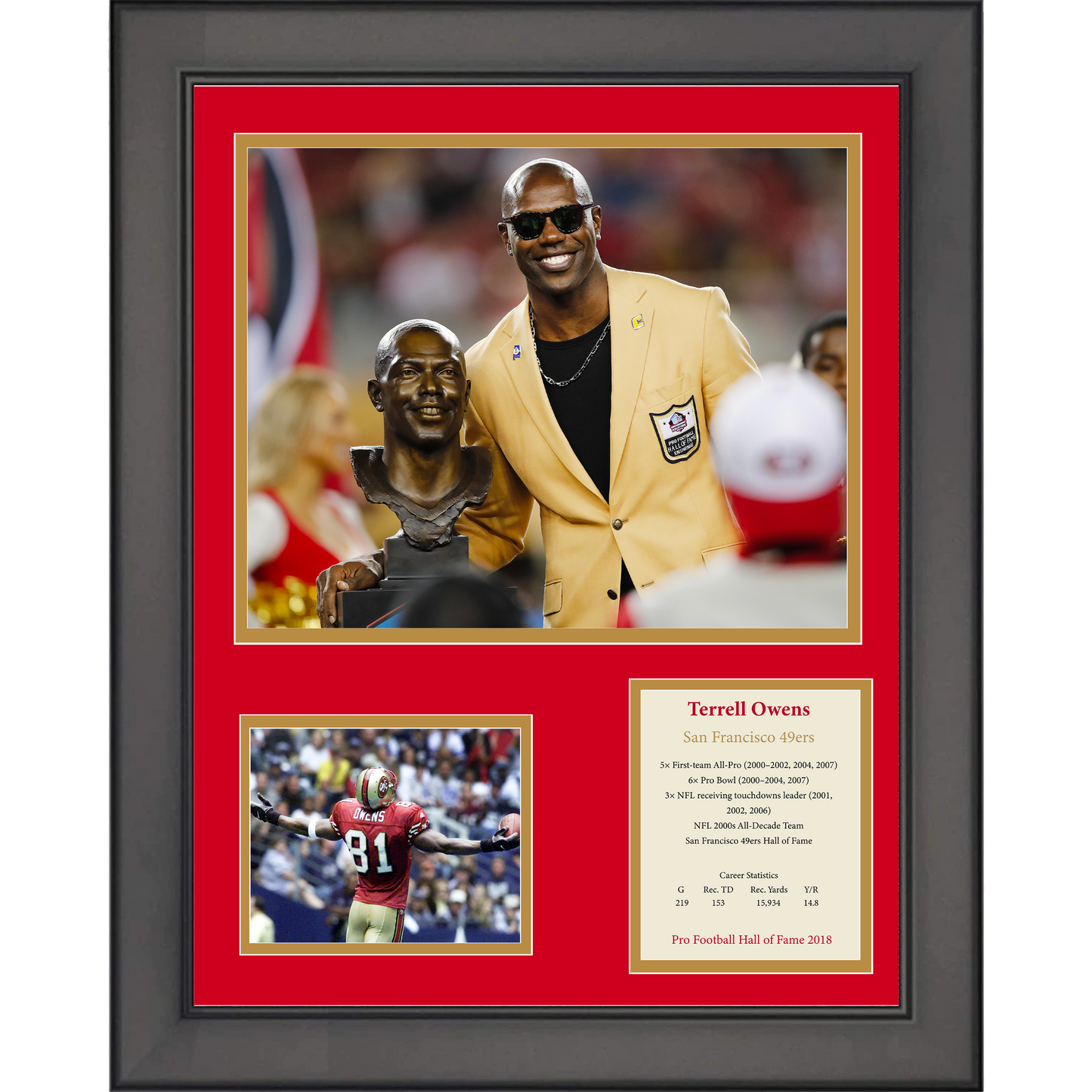 Framed Terrell Owens Hall of Fame San Francisco 49ers 11"x14" Football Three Photo Collage
