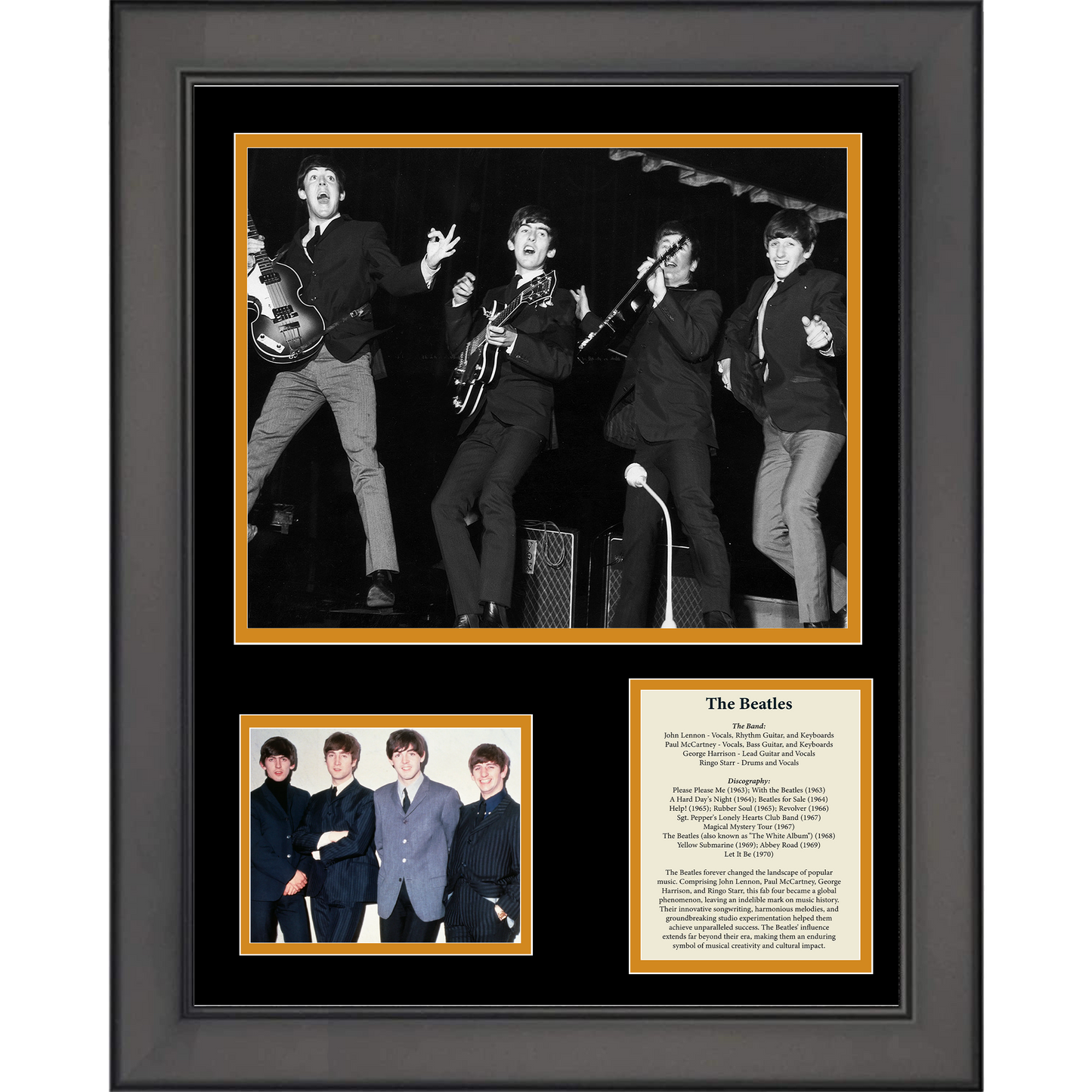 Framed The Beatles Discography & Band Members 11"x14" Music Three Photo Collage