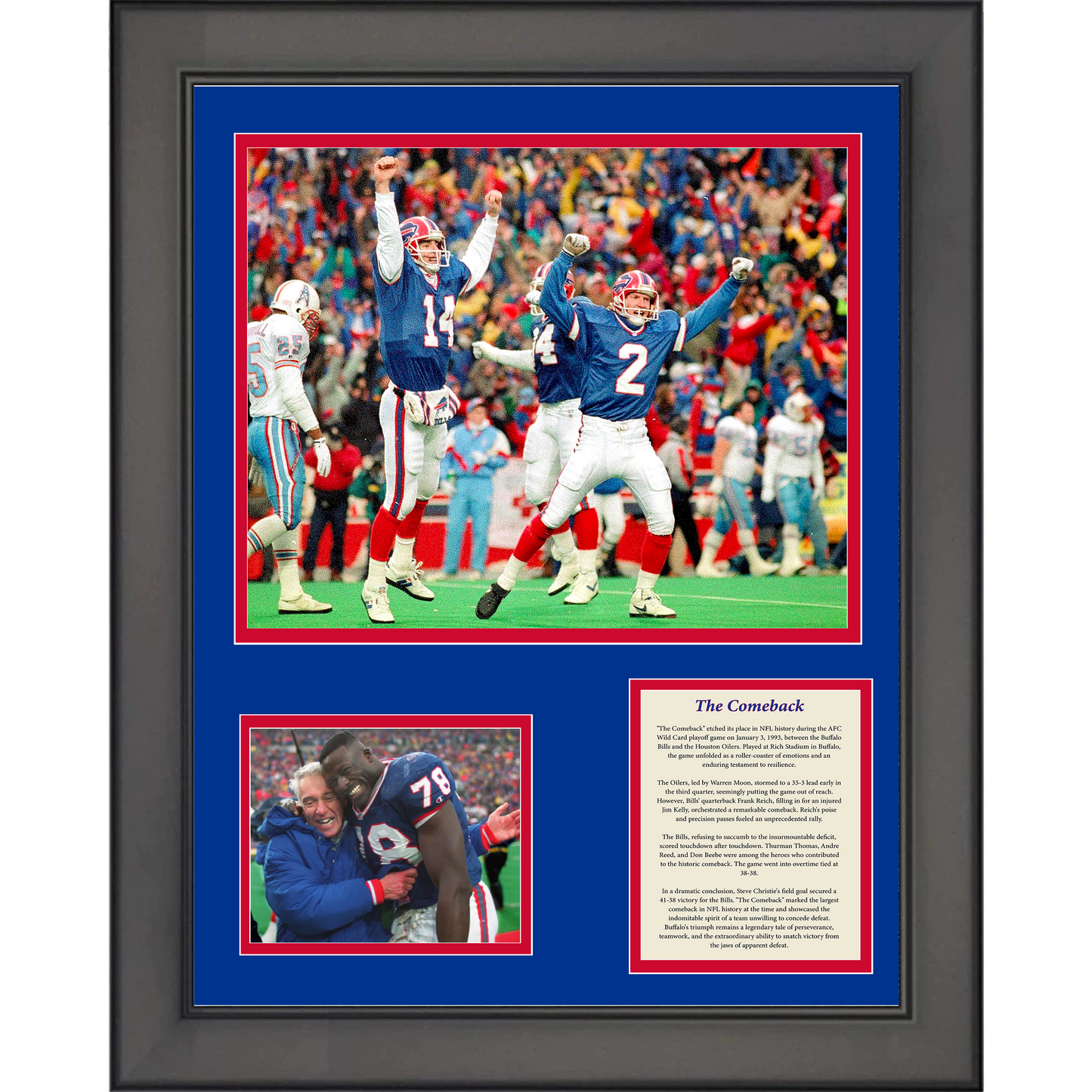 Framed 1993 Buffalo Bills The Comeback Frank Reich, Andre Reed & Thurman Thomas 11"x14"Football Three Photo Collage
